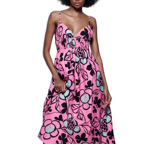 ZARA PRINTED POPLIN DRESS PINCK SIZE  8342/349/630 - Picture 4 of 5